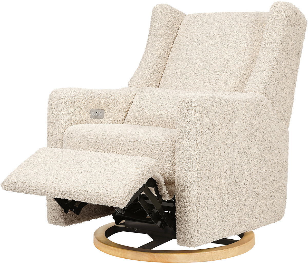 Babyletto Kiwi Electronic Glider Recliner w/ USB - Almond Teddy Loop w/Light Wood Base