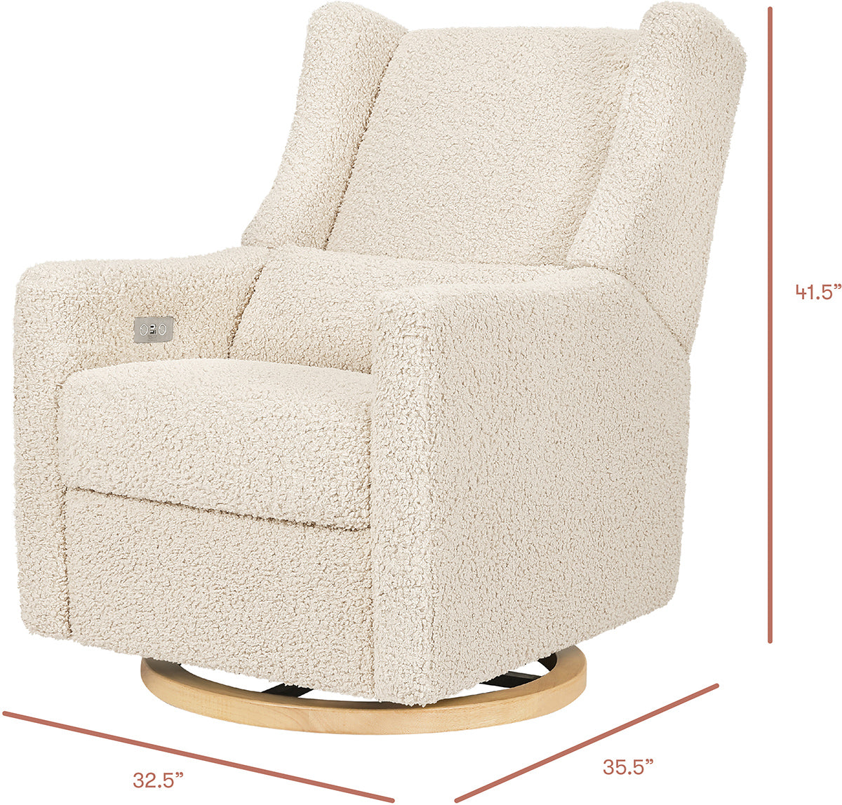 Babyletto Kiwi Electronic Glider Recliner w/ USB - Almond Teddy Loop w/Light Wood Base