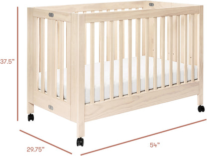 Babyletto Maki Full-Size Portable Folding Crib w/Toddler Bed Conversion Kit - Washed Natural