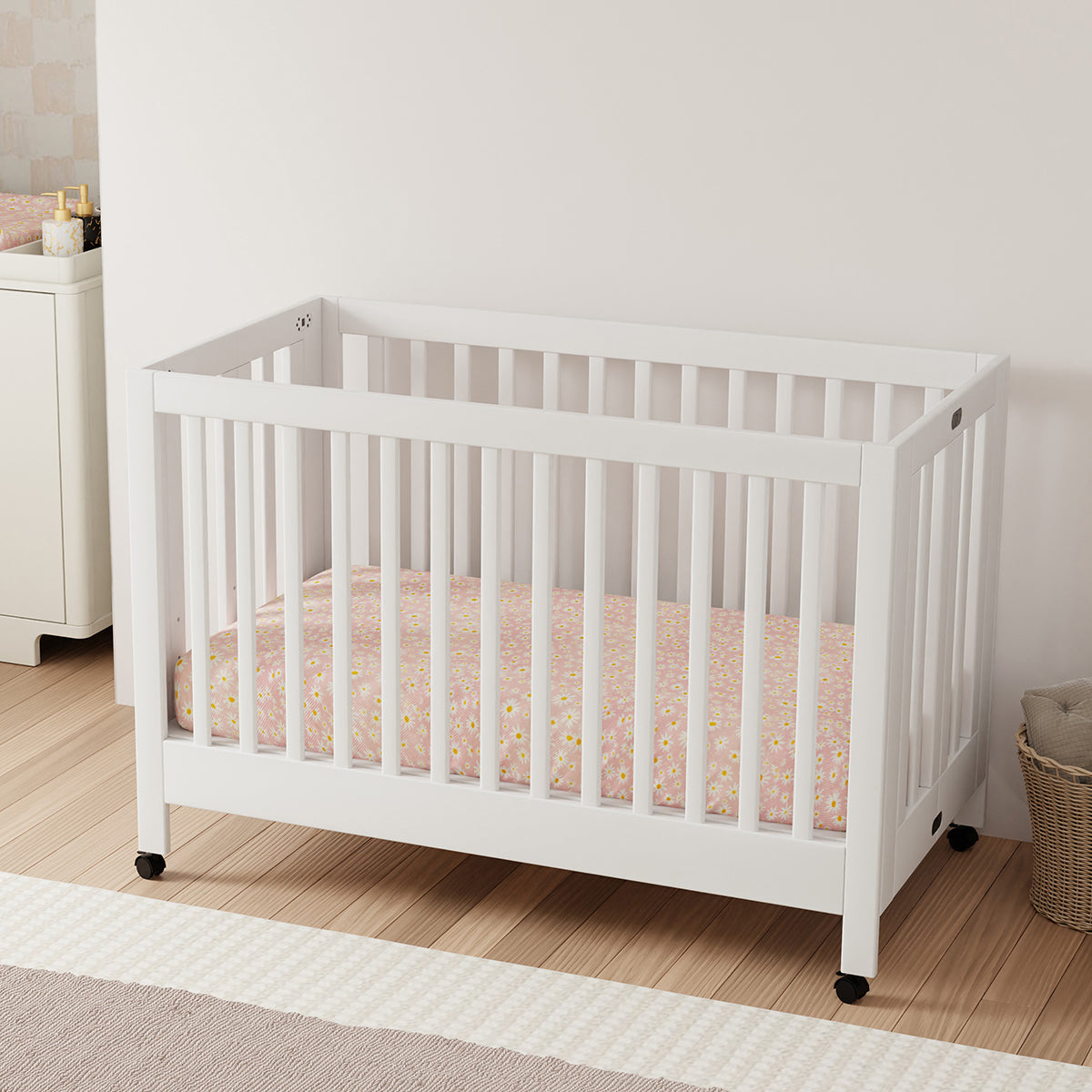 Babyletto Maki Full-Size Portable Folding Crib w/Toddler Bed Conversion Kit - White