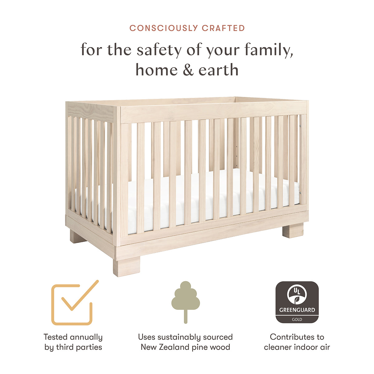 Babyletto Modo 3-in-1 Convertible Crib w/Toddler Bed Conversion Kit - Washed Natural