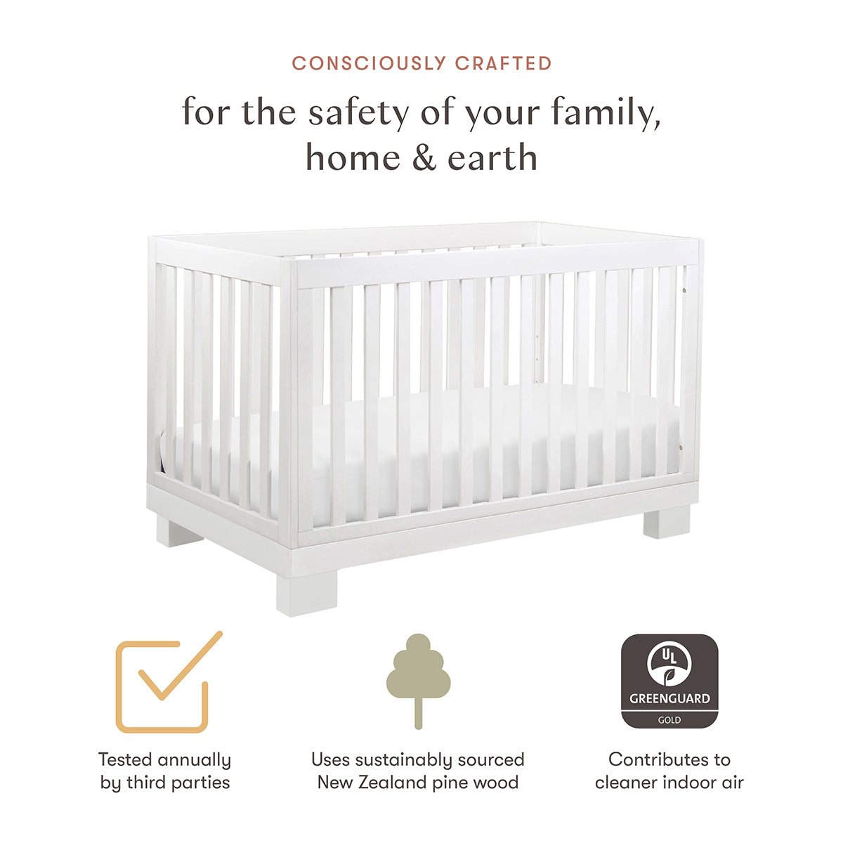 Babyletto Modo 3-in-1 Convertible Crib w/Toddler Bed Conversion Kit - White