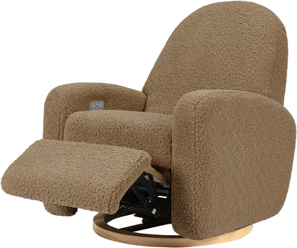 Babyletto Nami Electronic Swivel Glider Recliner w/ USB - Cortado Shearling w/ Light Wood Base