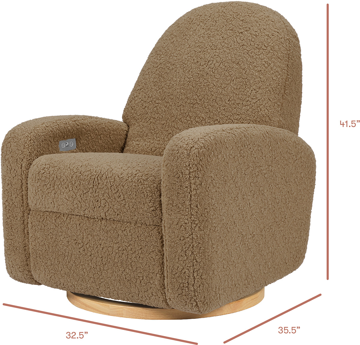 Babyletto Nami Electronic Swivel Glider Recliner w/ USB - Cortado Shearling w/ Light Wood Base