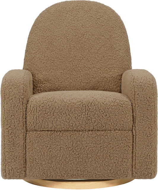 Babyletto Nami Electronic Swivel Glider Recliner w/ USB - Cortado Shearling w/ Light Wood Base