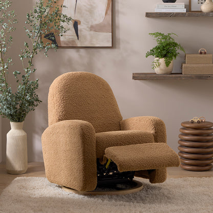 Babyletto Nami Electronic Swivel Glider Recliner w/ USB - Cortado Shearling w/ Light Wood Base