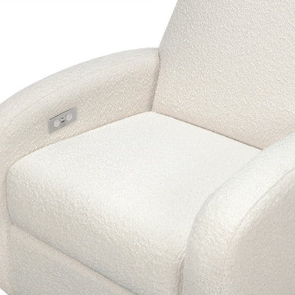 Babyletto Nami Electronic Swivel Glider Recliner w/ USB - Ivory Boucle w/ Light Wood Base