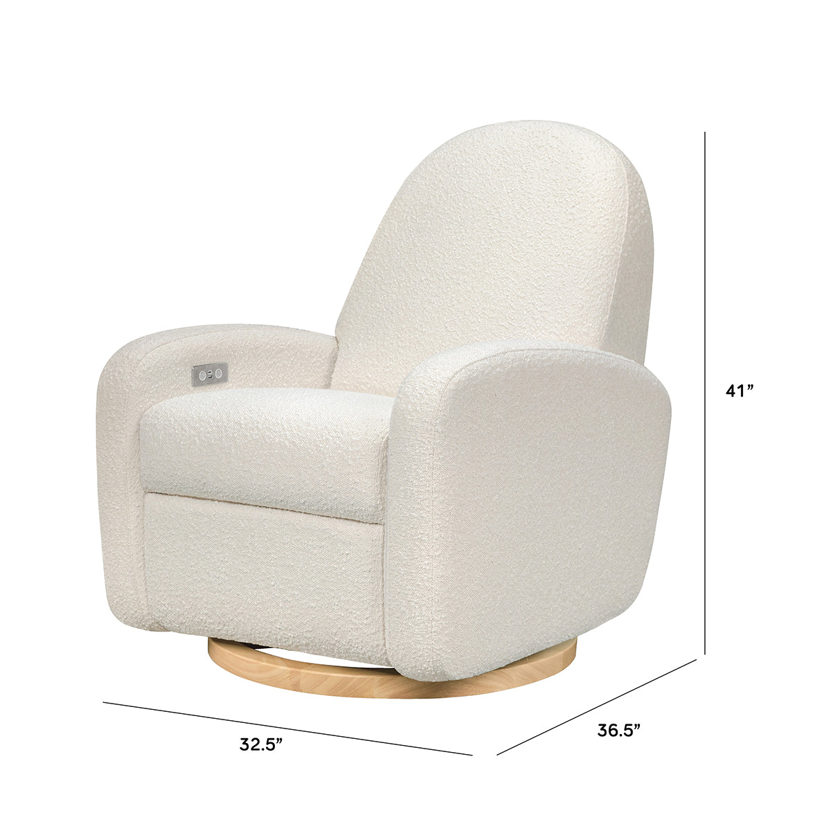 Babyletto Nami Electronic Swivel Glider Recliner w/ USB - Ivory Boucle w/ Light Wood Base