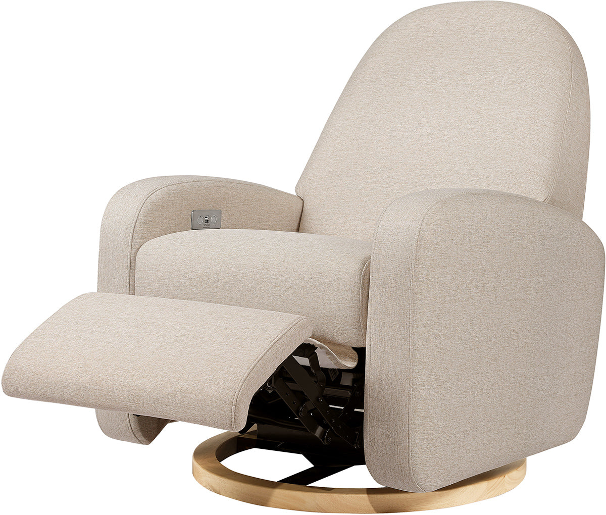 Babyletto Nami Electronic Swivel Glider Recliner w/ USB - Performance Beach Eco-Weave w/ Light Wood Base