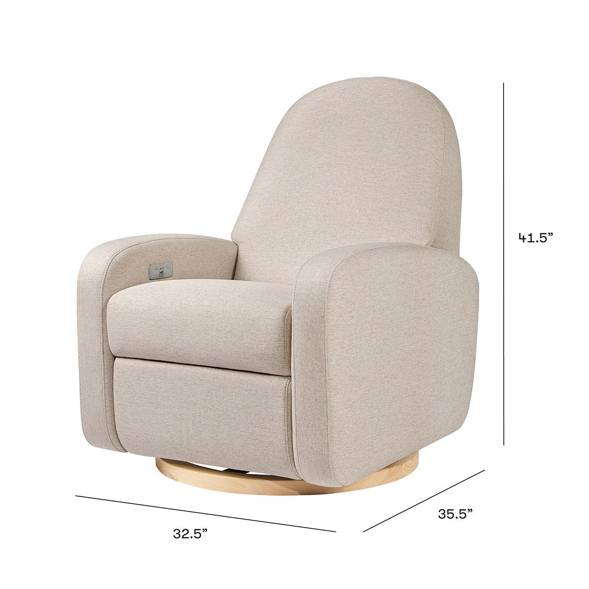 Babyletto Nami Electronic Swivel Glider Recliner w/ USB - Performance Beach Eco-Weave w/ Light Wood Base