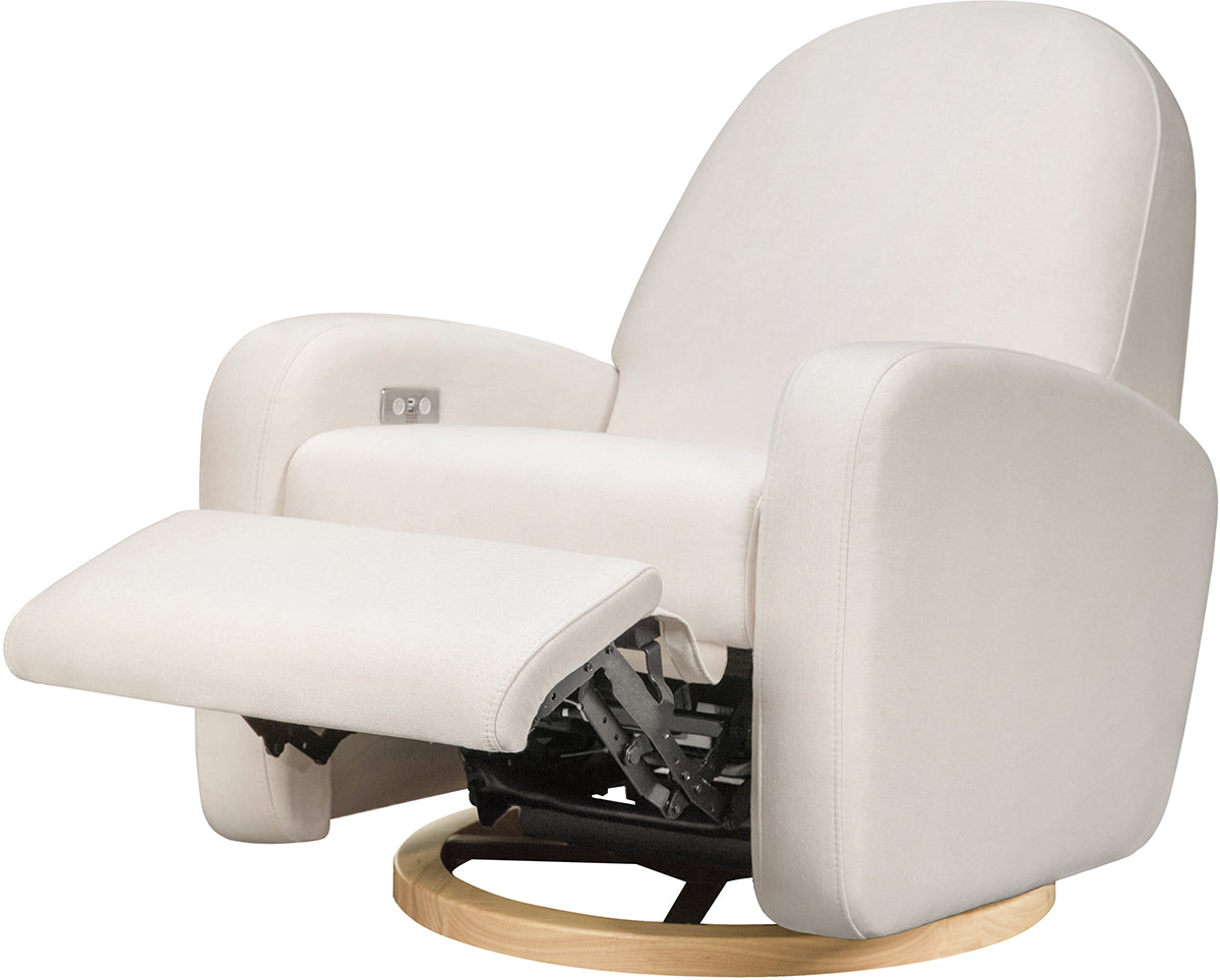 Babyletto Nami Electronic Swivel Glider Recliner w/ USB - Performance Cream Eco-Weave w/ Light Wood Base