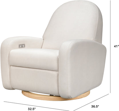 Babyletto Nami Electronic Swivel Glider Recliner w/ USB - Performance Cream Eco-Weave w/ Light Wood Base