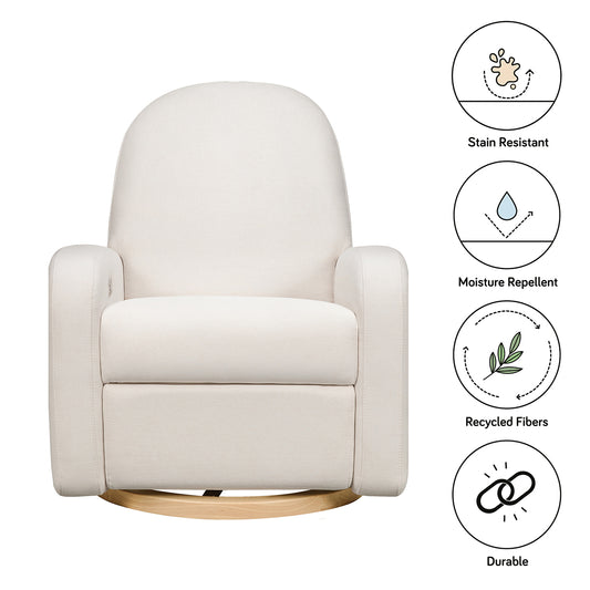 Babyletto Nami Electronic Swivel Glider Recliner w/ USB - Performance Cream Eco-Weave w/ Light Wood Base