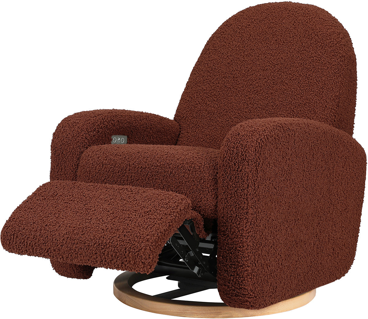 Babyletto Nami Electronic Swivel Glider Recliner w/ USB - Rouge Teddy Loop w/ Light Wood Base