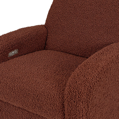 Babyletto Nami Electronic Swivel Glider Recliner w/ USB - Rouge Teddy Loop w/ Light Wood Base