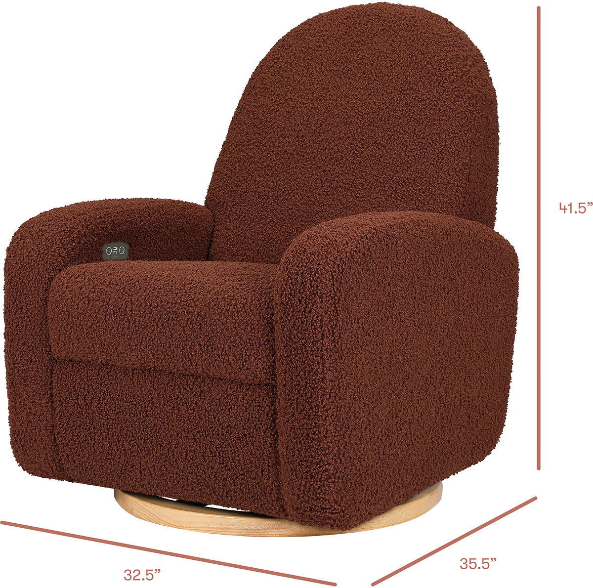 Babyletto Nami Electronic Swivel Glider Recliner w/ USB - Rouge Teddy Loop w/ Light Wood Base