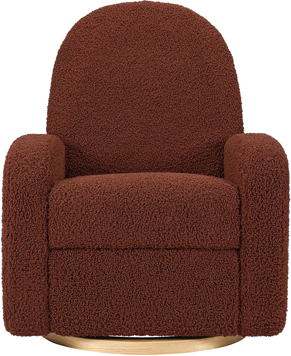 Babyletto Nami Electronic Swivel Glider Recliner w/ USB - Rouge Teddy Loop w/ Light Wood Base