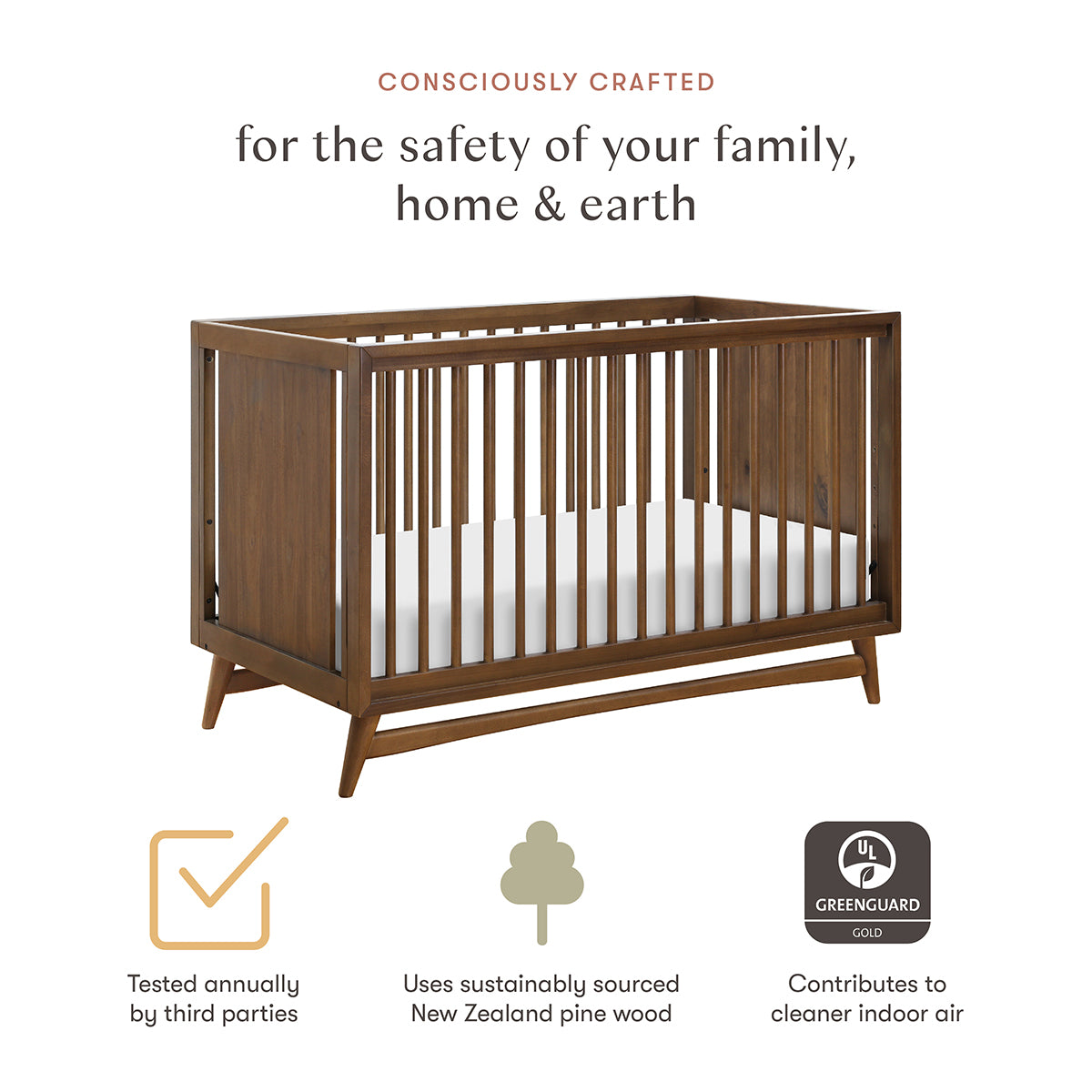 Babyletto Peggy 3-in-1 Convertible Crib w/Toddler Bed Conversion Kit - Natural Walnut