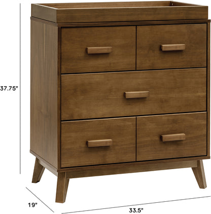 Babyletto Scoot 3-Drawer Changer Dresser w/Removable Changing Tray - Natural Walnut