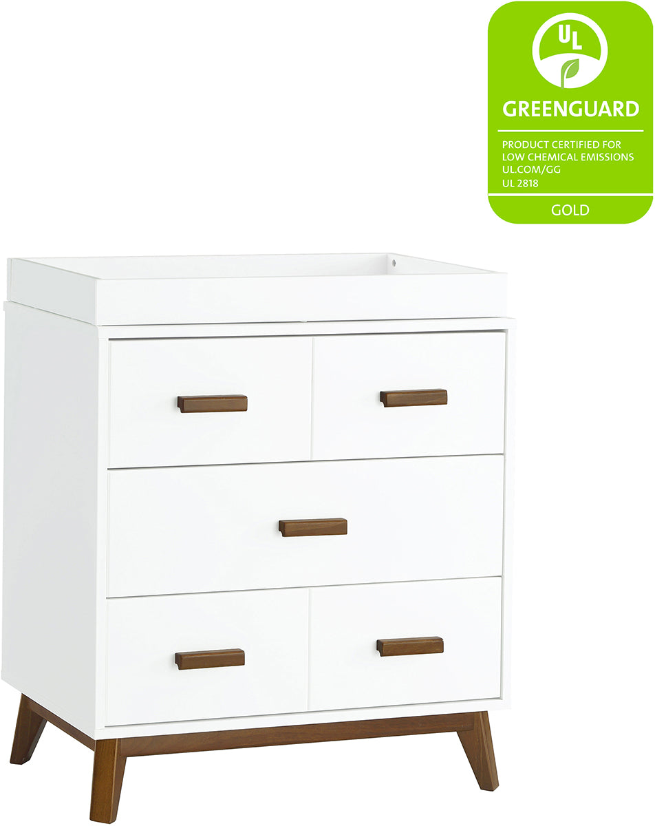 Babyletto Scoot 3-Drawer Changer Dresser w/Removable Changing Tray - White / Natural Walnut