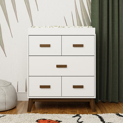 Babyletto Scoot 3-Drawer Changer Dresser w/Removable Changing Tray - White / Natural Walnut