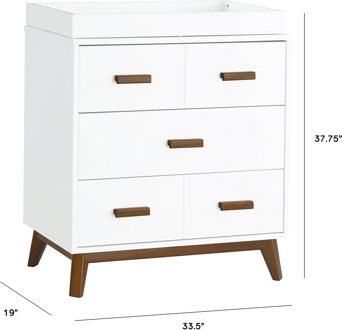 Babyletto Scoot 3-Drawer Changer Dresser w/Removable Changing Tray - White / Natural Walnut