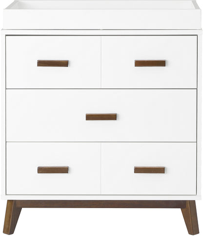 Babyletto Scoot 3-Drawer Changer Dresser w/Removable Changing Tray - White / Natural Walnut