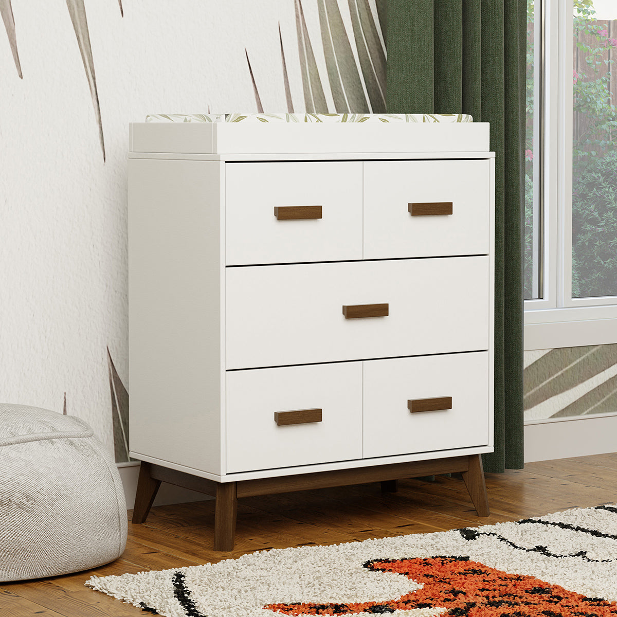 Babyletto Scoot 3-Drawer Changer Dresser w/Removable Changing Tray - White / Natural Walnut