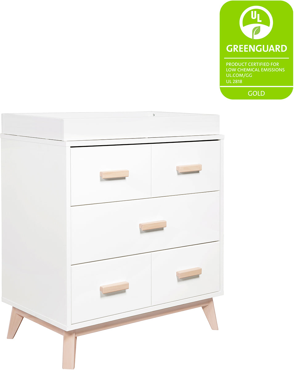 Babyletto Scoot 3-Drawer Changer Dresser w/Removable Changing Tray - White / Washed Natural