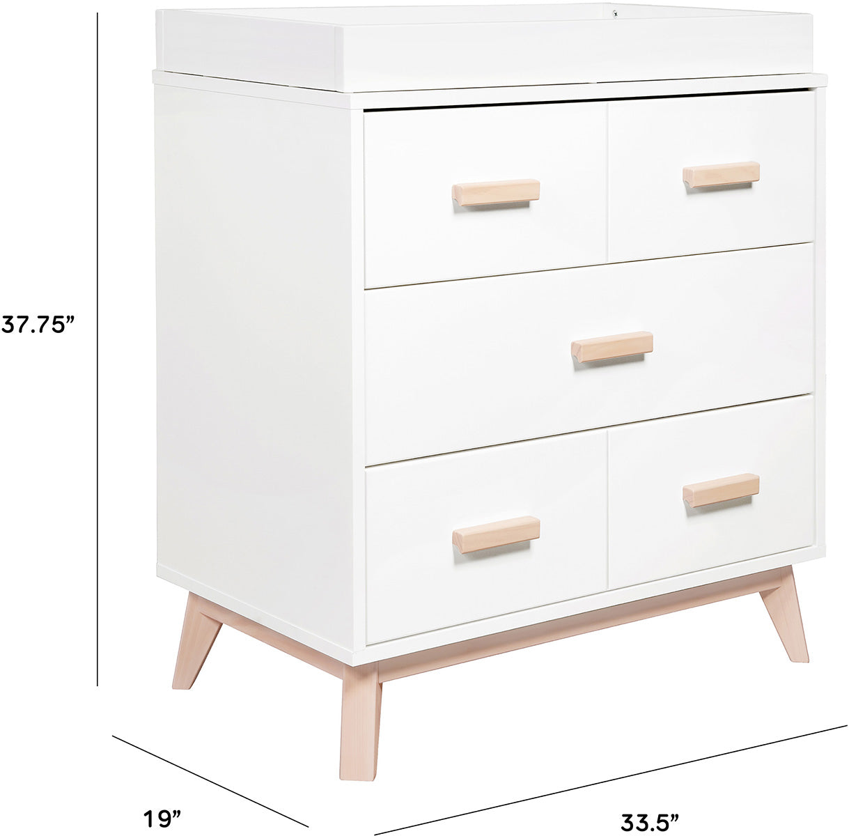 Babyletto Scoot 3-Drawer Changer Dresser w/Removable Changing Tray - White / Washed Natural