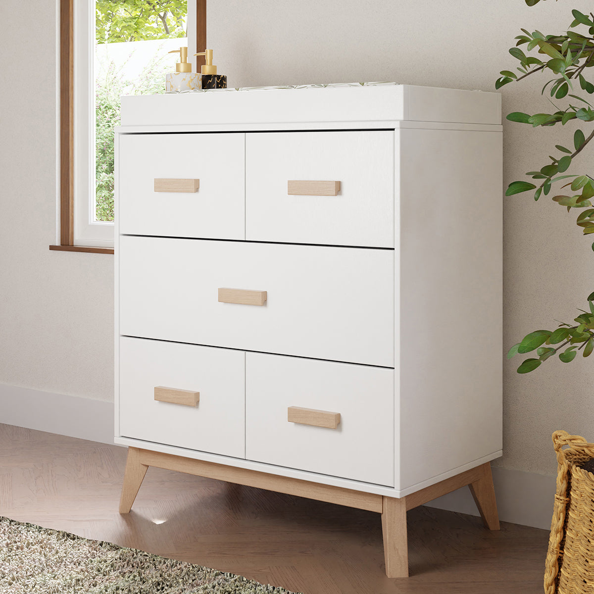 Babyletto Scoot 3-Drawer Changer Dresser w/Removable Changing Tray - White / Washed Natural