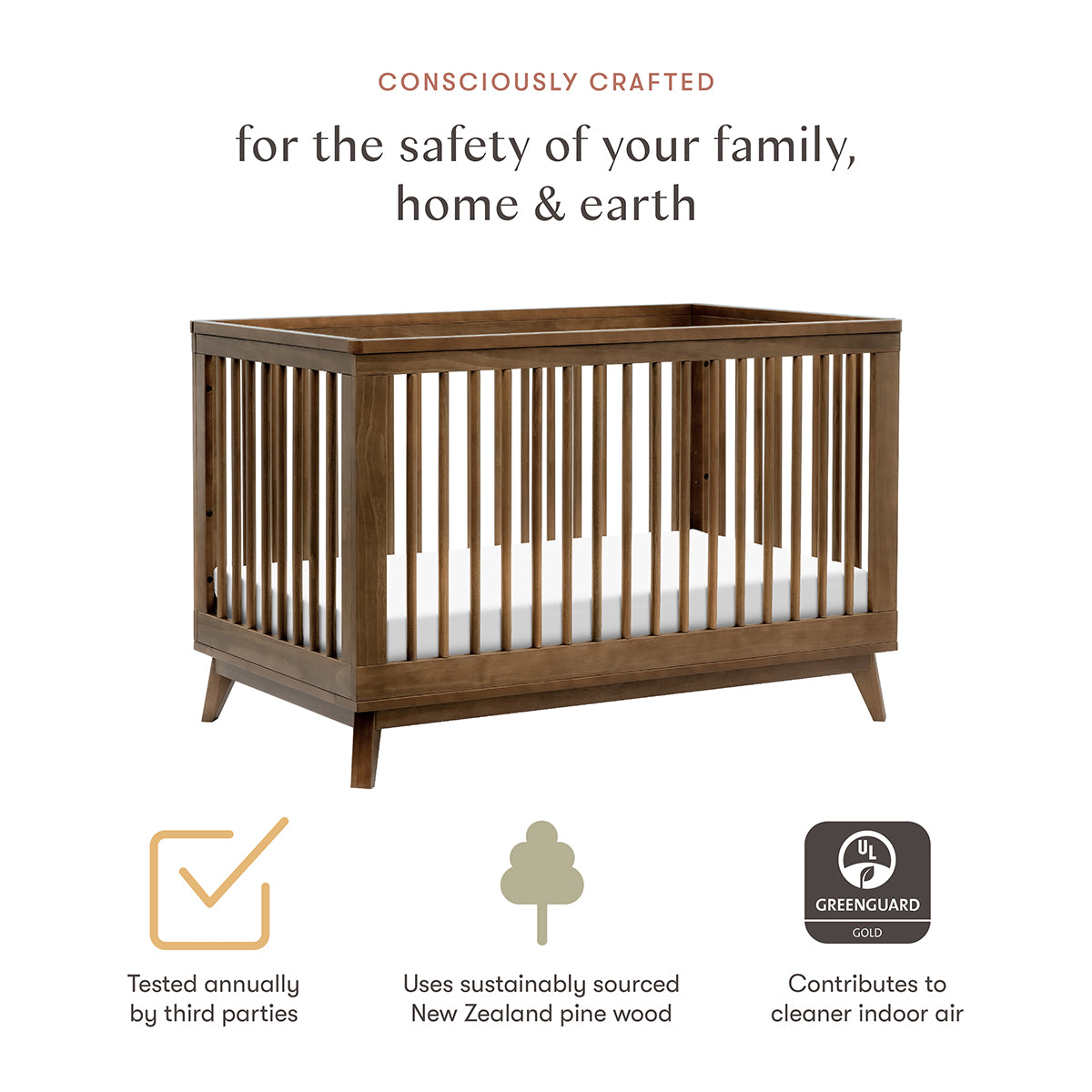 Babyletto Scoot 3-in-1 Convertible Crib w/Toddler Bed Conversion Kit - Natural Walnut