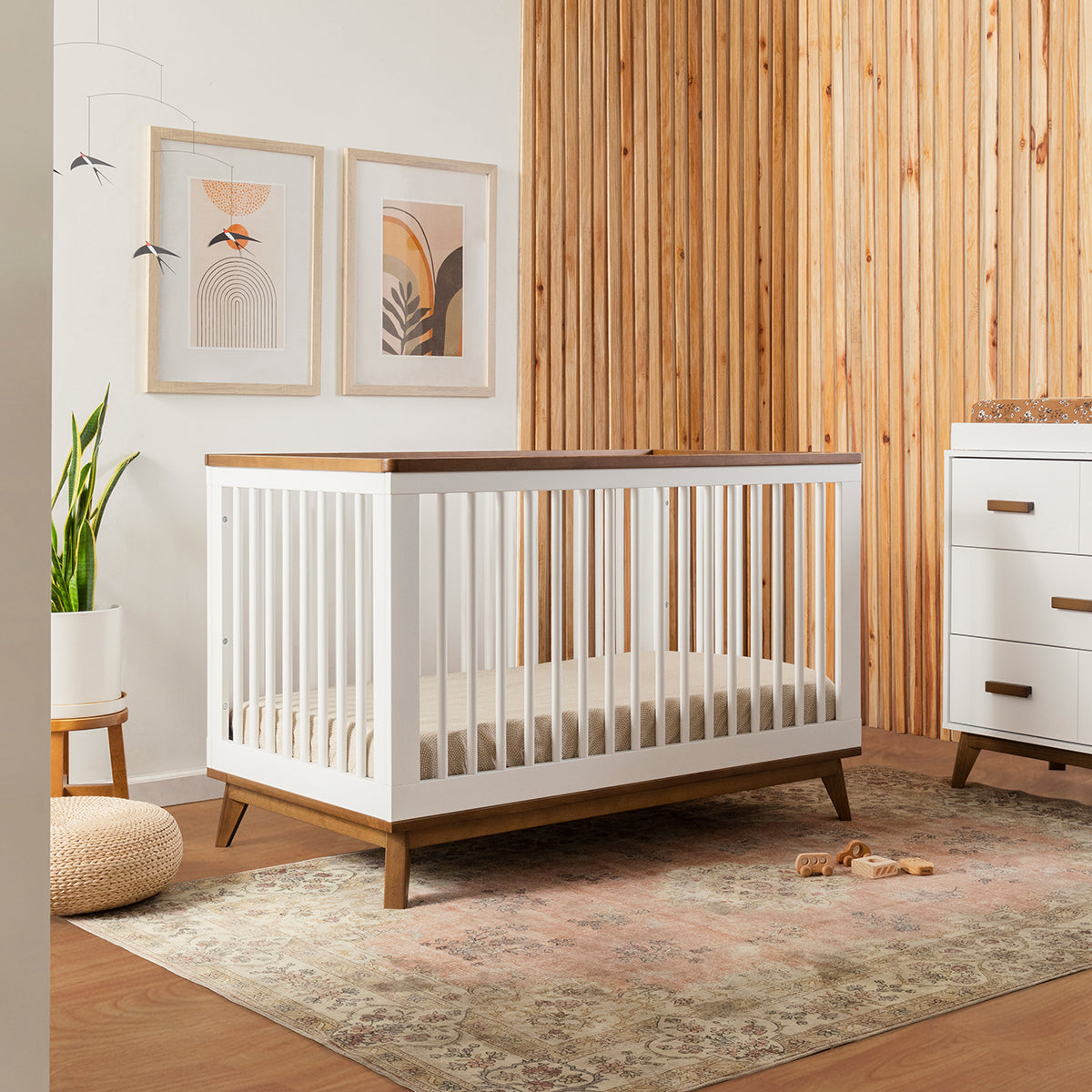 Babyletto Scoot 3-in-1 Convertible Crib w/Toddler Bed Conversion Kit - White / Natural Walnut