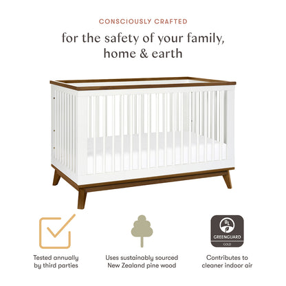 Babyletto Scoot 3-in-1 Convertible Crib w/Toddler Bed Conversion Kit - White / Natural Walnut