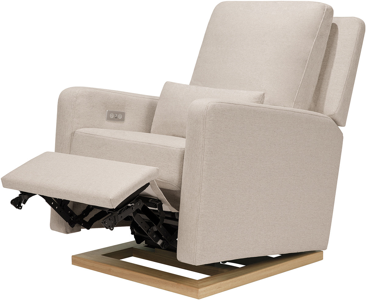 Babyletto Sigi Electronic Glider Recliner w/USB - Performance Beach Eco-Weave w/Light Wood Base