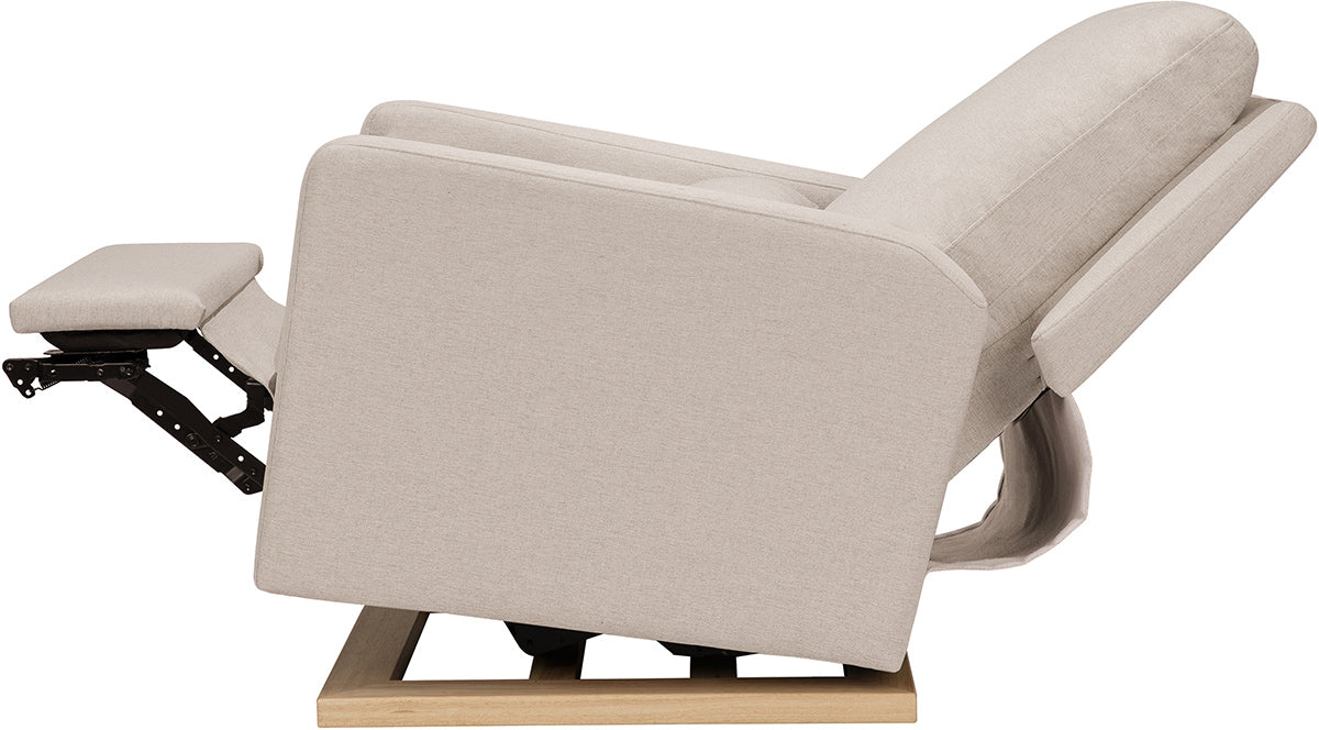 Babyletto Sigi Electronic Glider Recliner w/USB - Performance Beach Eco-Weave w/Light Wood Base