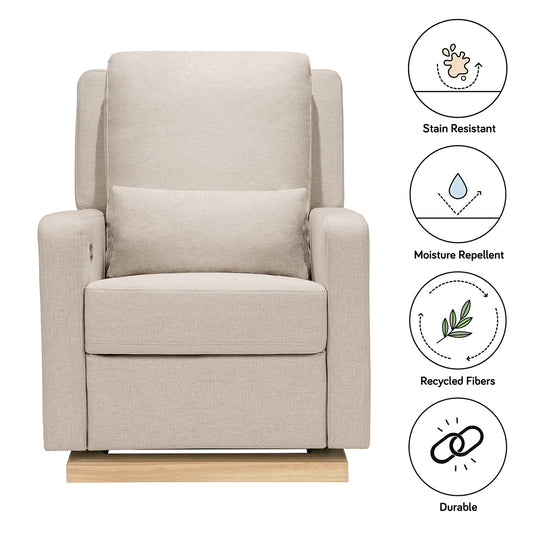 Babyletto Sigi Electronic Glider Recliner w/USB - Performance Beach Eco-Weave w/Light Wood Base