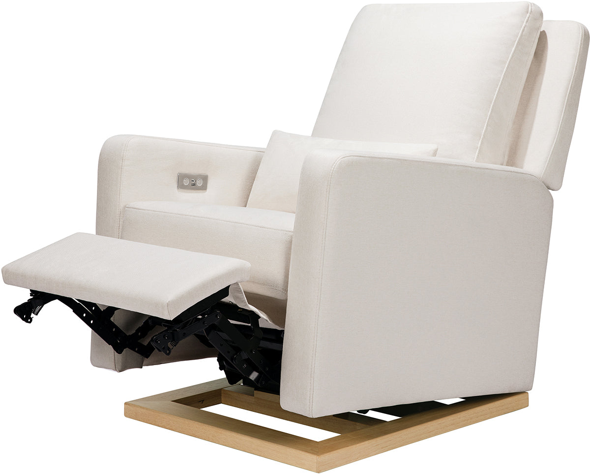 Babyletto Sigi Electronic Glider Recliner w/USB - Performance Cream Eco-Weave w/Light Wood Base