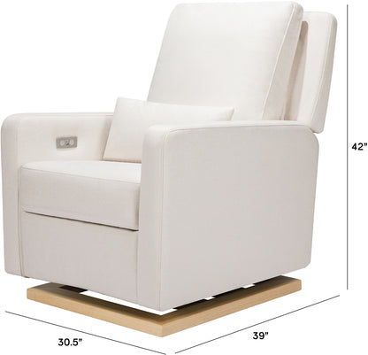 Babyletto Sigi Electronic Glider Recliner w/USB - Performance Cream Eco-Weave w/Light Wood Base