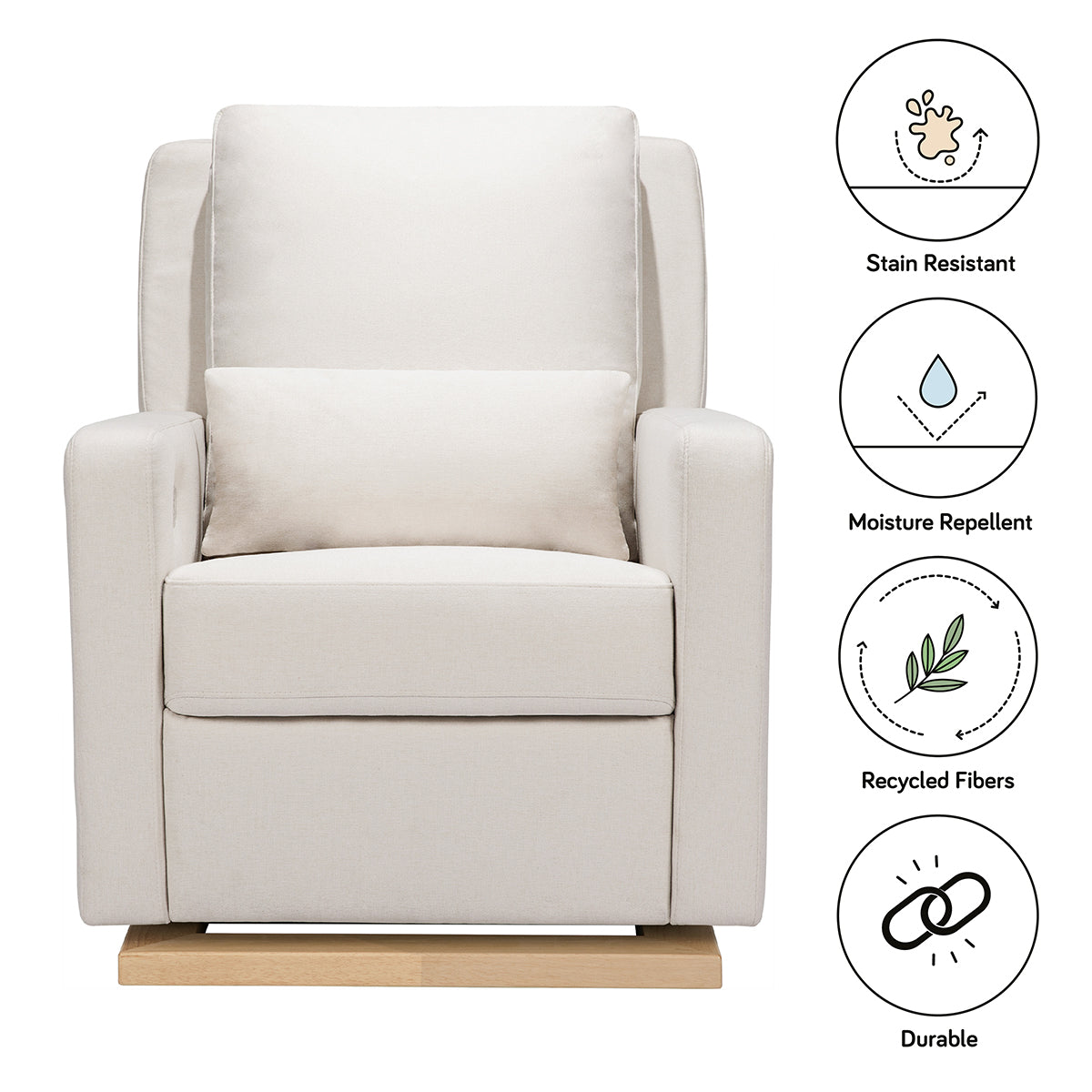 Babyletto Sigi Electronic Glider Recliner w/USB - Performance Cream Eco-Weave w/Light Wood Base