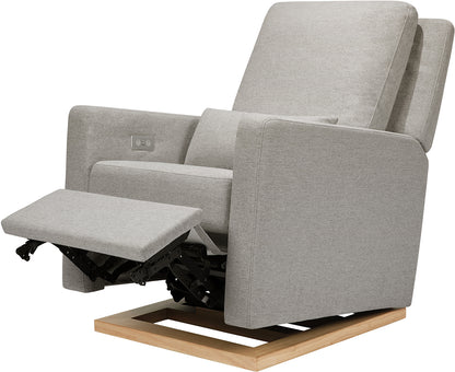 Babyletto Sigi Electronic Glider Recliner w/USB - Performance Grey Eco-Weave w/Light Wood Base