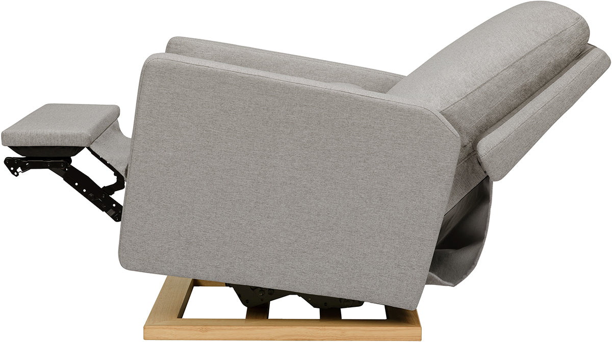 Babyletto Sigi Electronic Glider Recliner w/USB - Performance Grey Eco-Weave w/Light Wood Base