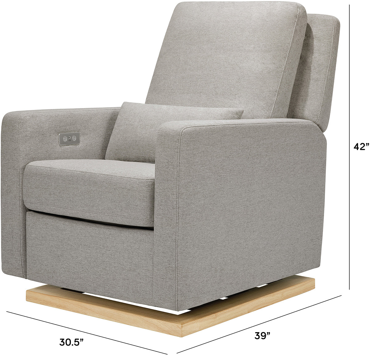 Babyletto Sigi Electronic Glider Recliner w/USB - Performance Grey Eco-Weave w/Light Wood Base