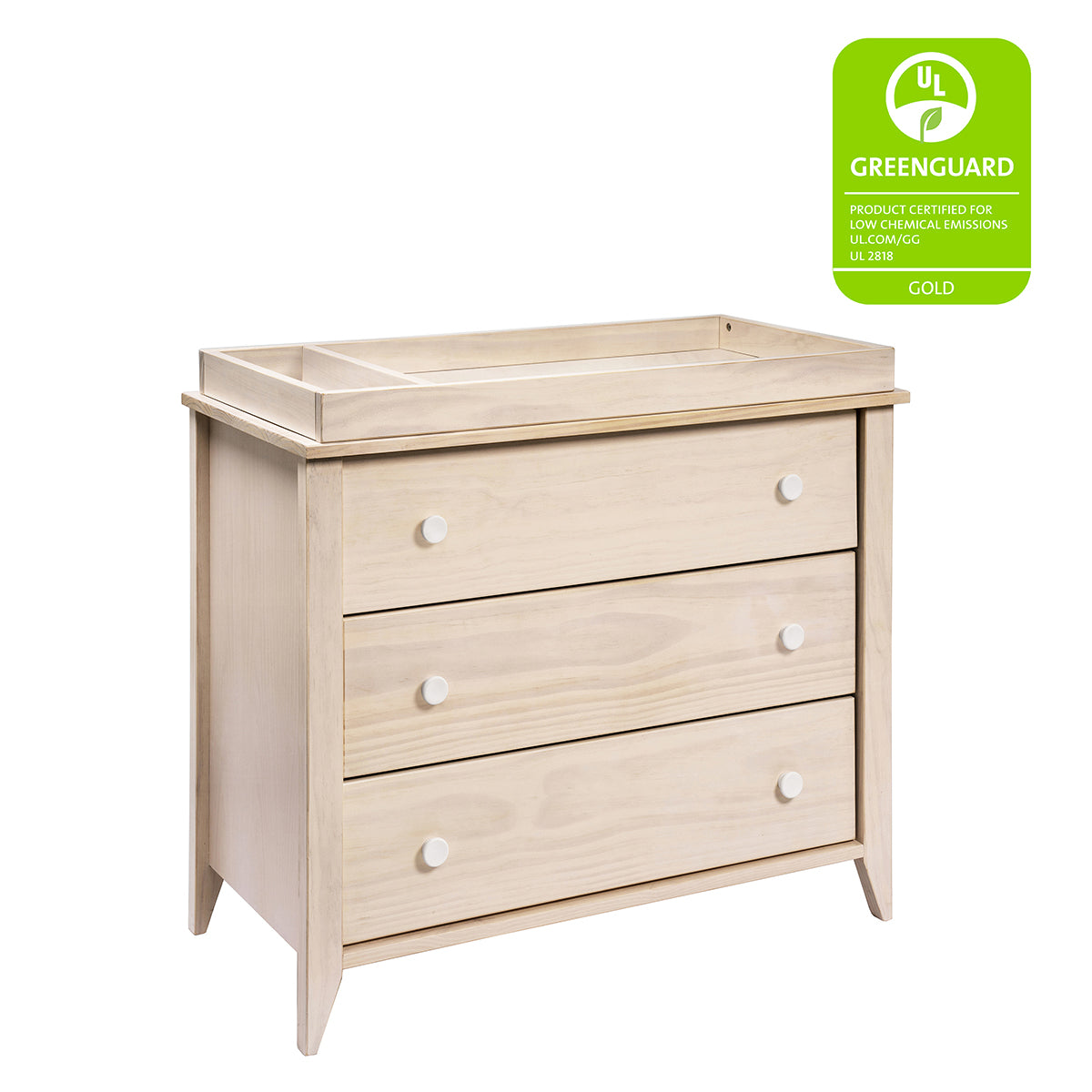 Babyletto Sprout 3-Drawer Changer Dresser w/Removable Changing Tray - Washed Natural / White