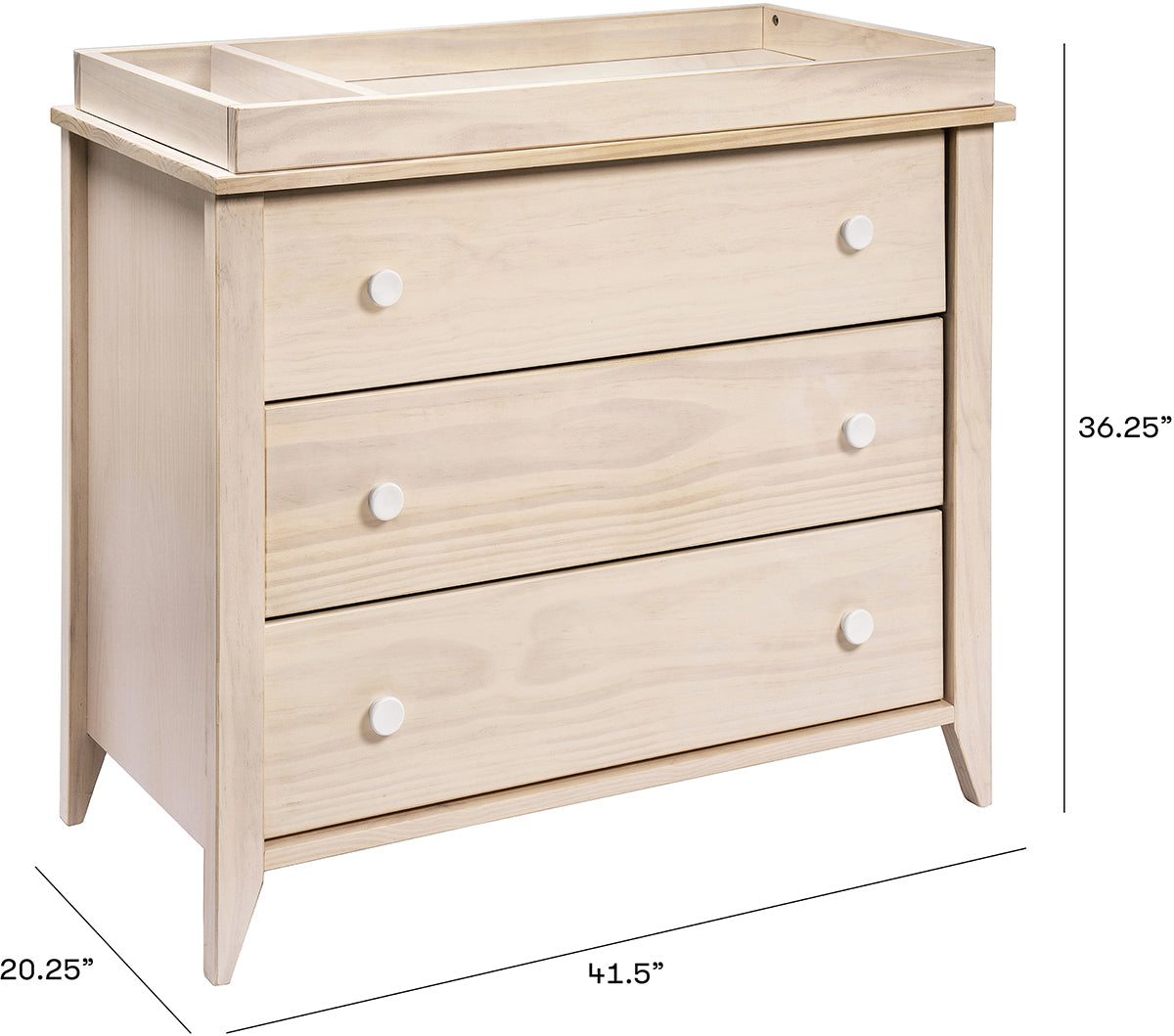 Babyletto Sprout 3-Drawer Changer Dresser w/Removable Changing Tray - Washed Natural / White