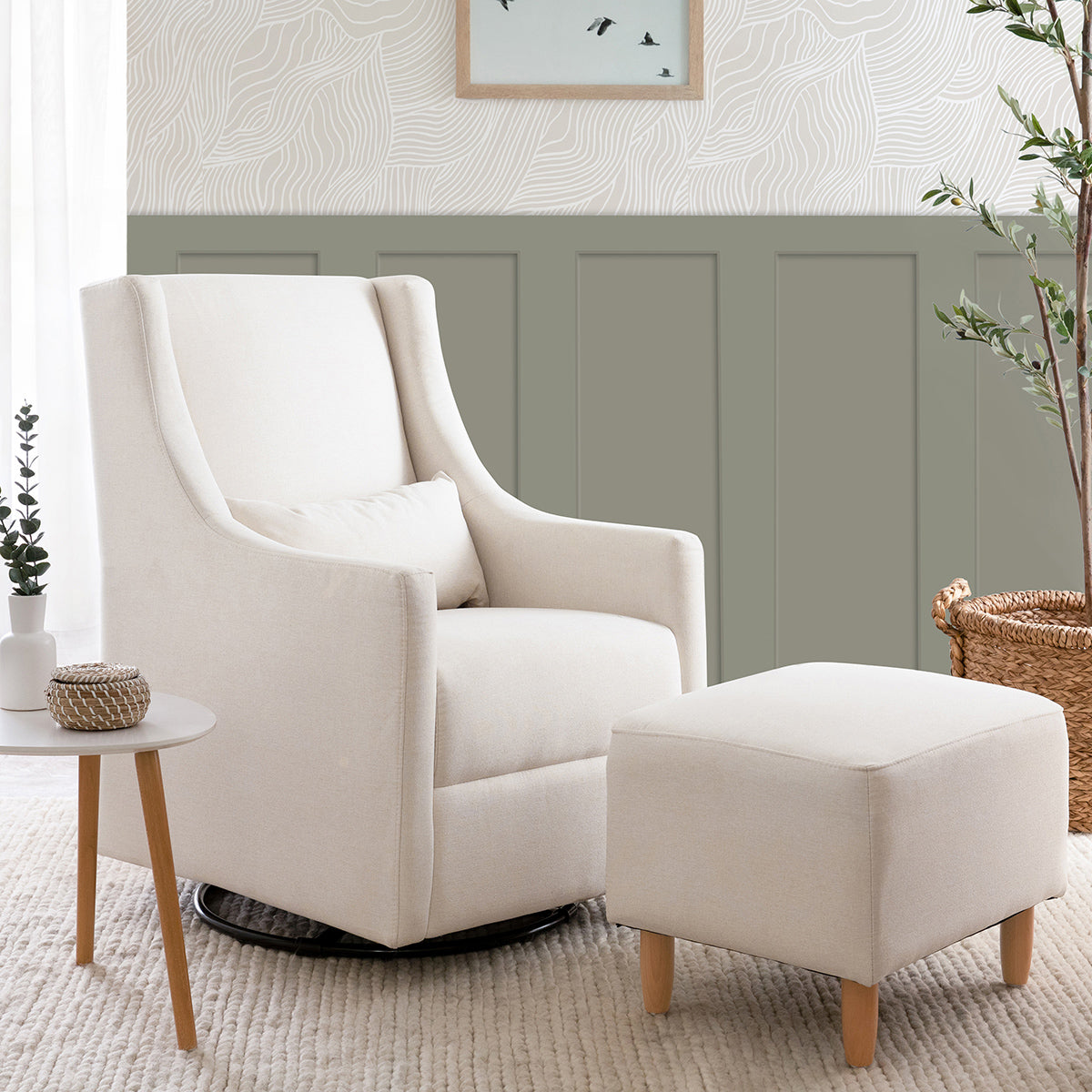 Babyletto Toco Swivel Glider and Ottoman - Performance Cream Eco-Weave