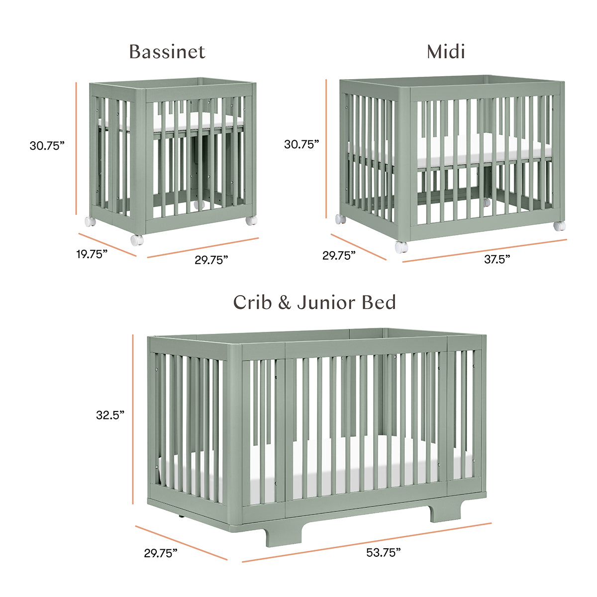 Babyletto Yuzu 8-in-1 Convertible Crib with All-Stages Conversion Kit - Light Sage