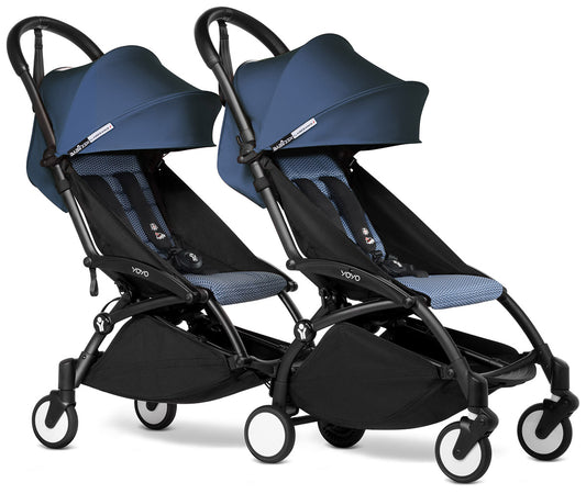 Babyzen YOYO Connect Double Stroller 6+ / 6+ Bundle - Black / Air France Blue