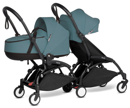 Babyzen YOYO Connect Double Stroller Bassinet / 6+ Bundle - Black / Aqua