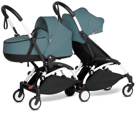 Babyzen YOYO Connect Double Stroller Bassinet / 6+ Bundle - White / Aqua